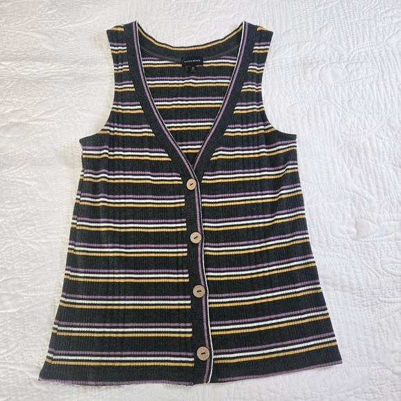 Buckle Black Womens Vest Top Button Purple‎ Yellow Striped 90s Y2K Preppy Medium - Picture 4 of 11